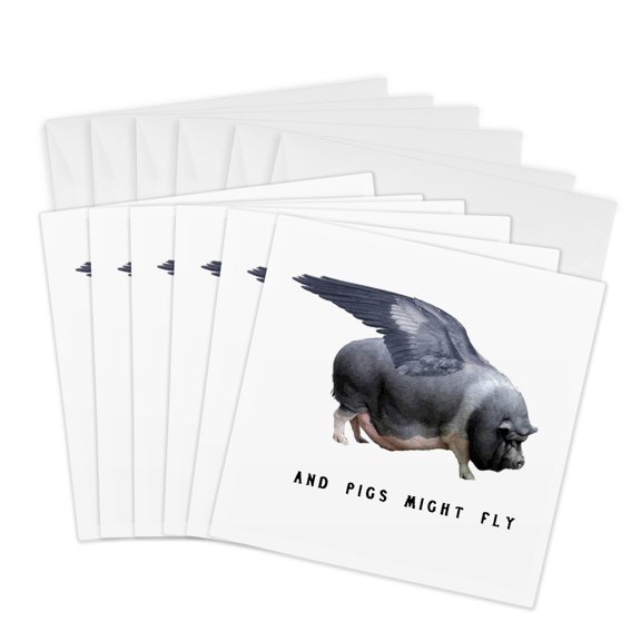 3drose, and Pigs Might Fly Funny Animal Photo Vector, 6 Greeting Cards with Envelopes
