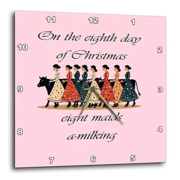3drose, on the Eighth Day Eight Maids a Milking Stencil-style, 15x15 Wall Clock