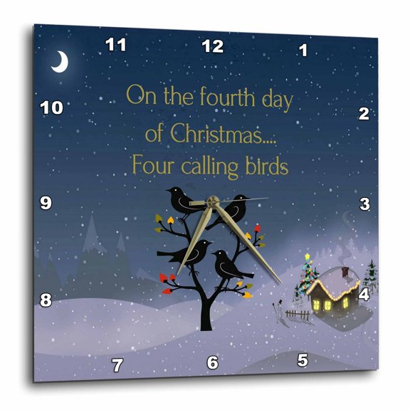 3drose, on the Fourth Day of Christmas Four Calling Birds Silent Night, 10x10 Wall Clock