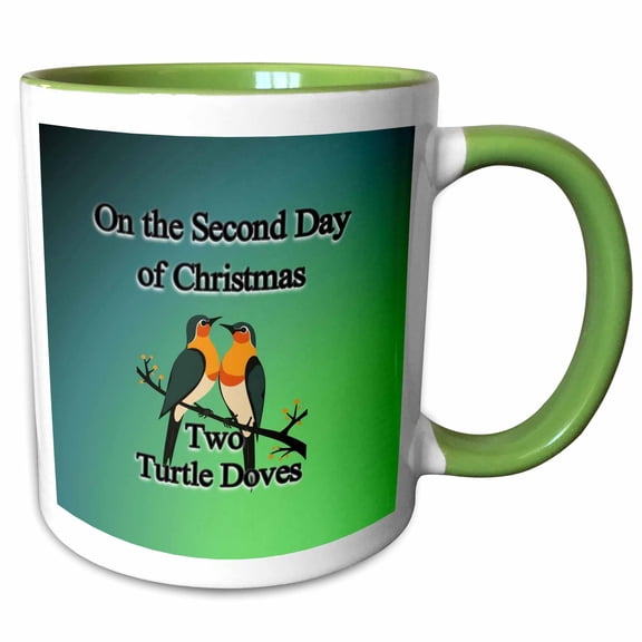 3drose, on the Second Day of Christmas Two Turtle Doves, 11oz Two-tone Green Mug