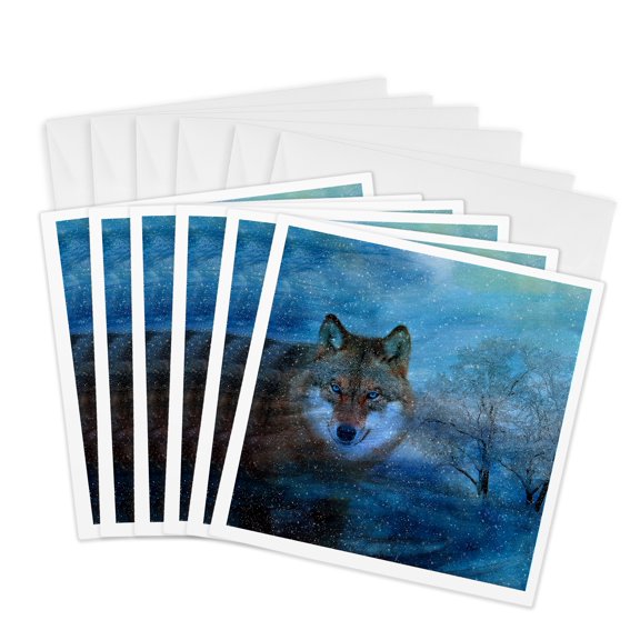 3drose, the Blue Wolf Is a Digital Composition of Six Photographic Elements., 6 Greeting Cards with Envelopes