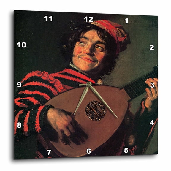 3drose, the Clown with the Lute, 1625 by Frans Hals, 15x15 Wall Clock