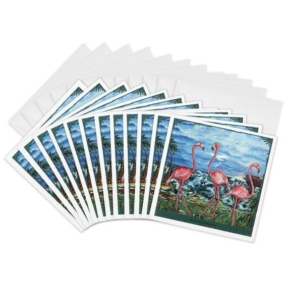 3drose, the Concept of Love - Bird Flamingos and the Subliminal Heart Formed by the Heads, 12 Greeting Cards with Envelopes