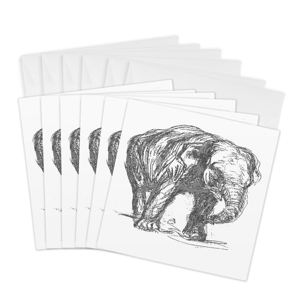 3drose, the Elephant an Illustration of an Elephant in Graphite, 6 Greeting Cards with Envelopes