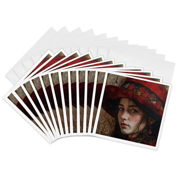 3drose, the Girl in a Red Hat Painting, 12 Greeting Cards with Envelopes