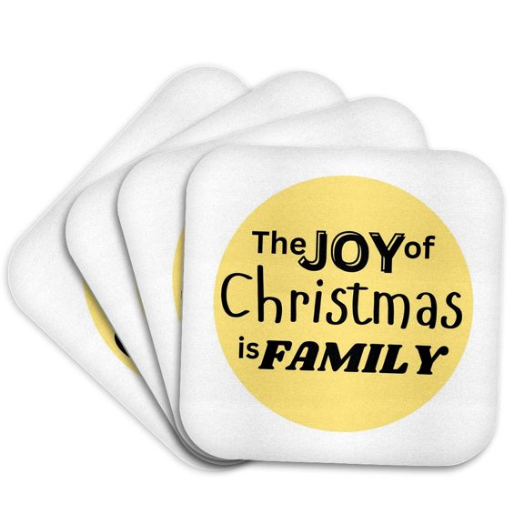 3drose, the Joy of Chrismas Is Family on Yellow Background, Set of 4 Coasters - Cork
