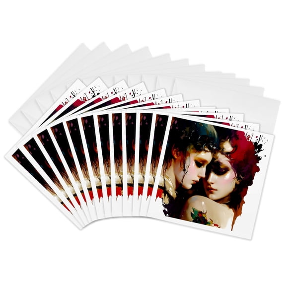 3drose, the Lesbian Lovers, 12 Greeting Cards with Envelopes