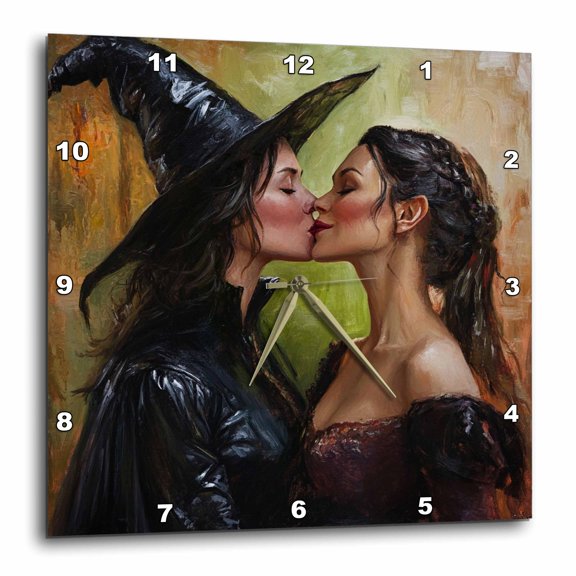 3drose, the Pagan Lesbian Witches Kissing, 10x10 Wall Clock