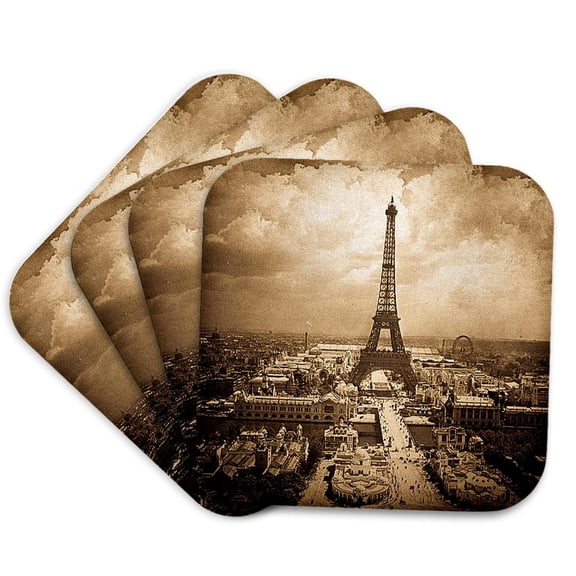 3drose, the Paris Exposition 1900 Eiffel Tower Sepia, Set of 4 Coasters - Cork