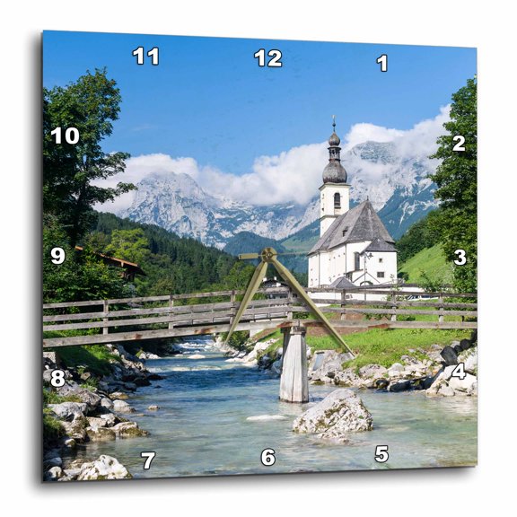 3drose, the Parish Church of Ramsau in Bavaria, Bavaria, Germany., 13x13 Wall Clock