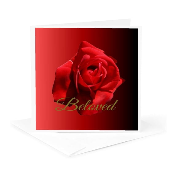 3drose, the Perfect Red Rose Photograph with Beloved Greeting Red Background, 1 Greeting Card with Envelope
