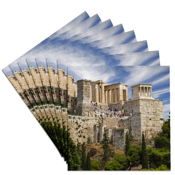 3drose, the Propylaea of the Acropolis of Athens, Temple of Athena, Greece., Set of 8 Ceramic Tile Coasters