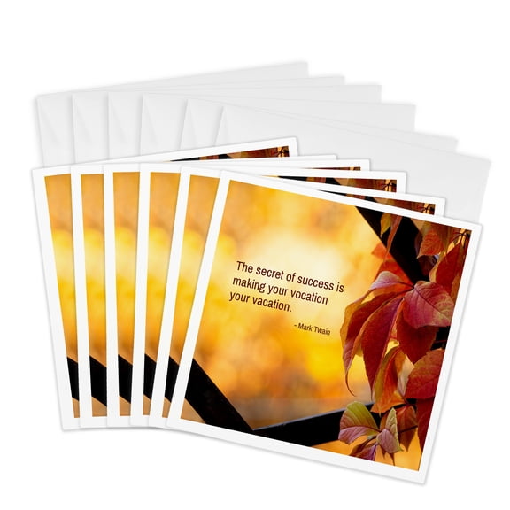 3drose, the Secret of Success Is... Mark Twain Quote. Charming Autumn Colors, 6 Greeting Cards with Envelopes