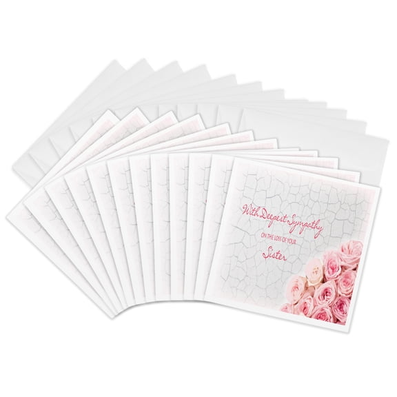 3drose, with Deepest Sympathy on the Loss of Your Sister - Pink Roses, 12 Greeting Cards with Envelopes