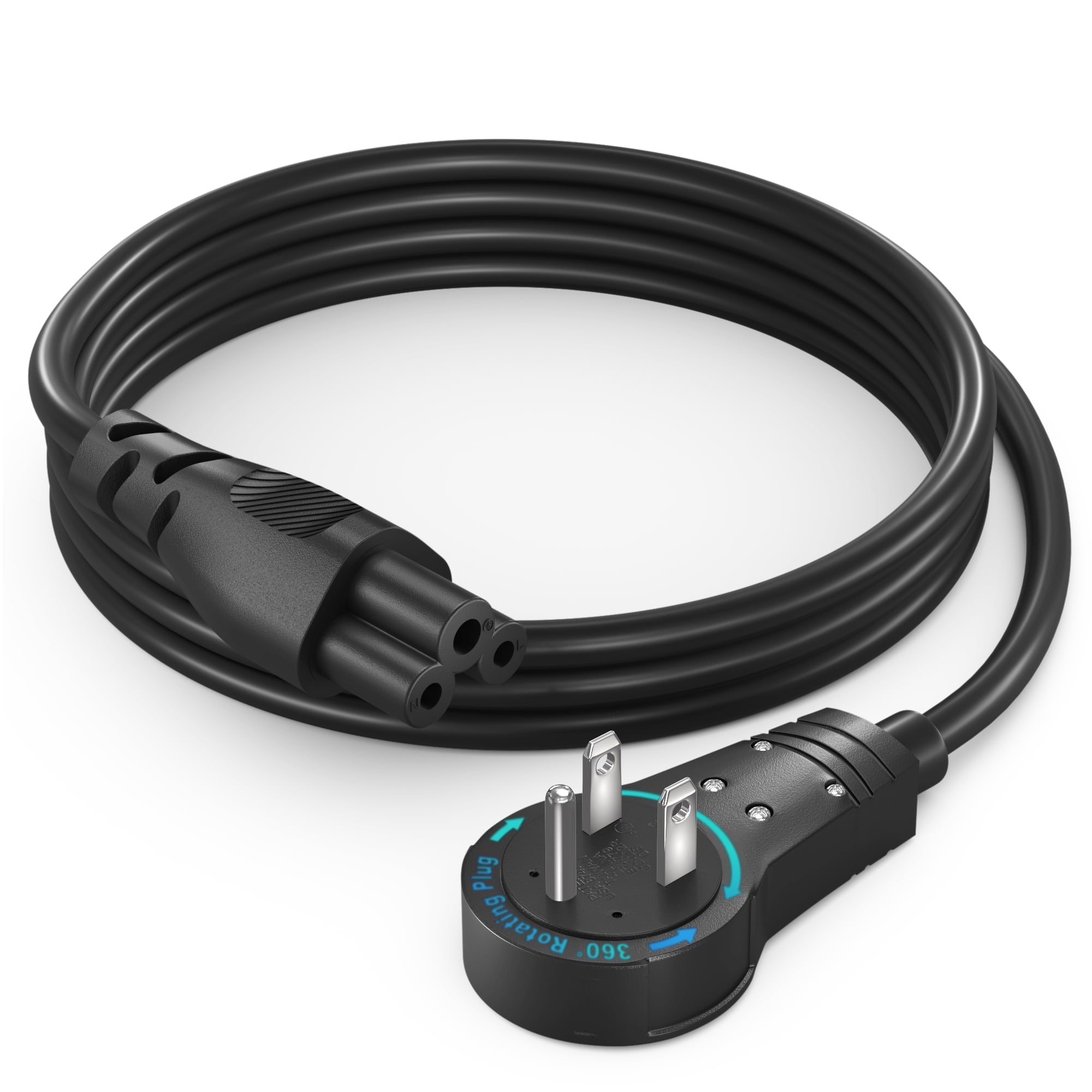 3ft 3-Prong AC Laptop Power Cord with 360° Rotating Plug Universal 125V ...