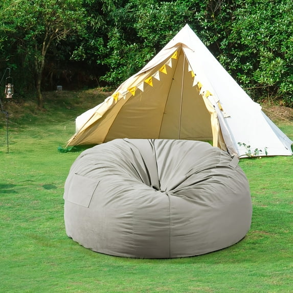3ft/4ft Outdoor Bean Bag Chair, Padded Soft Bean Bag Chair With Side Handles And Pockets, Removable Washable Cover, Round Soft Fluffy Upholstery, Outdoor Camping, Picnic/Party