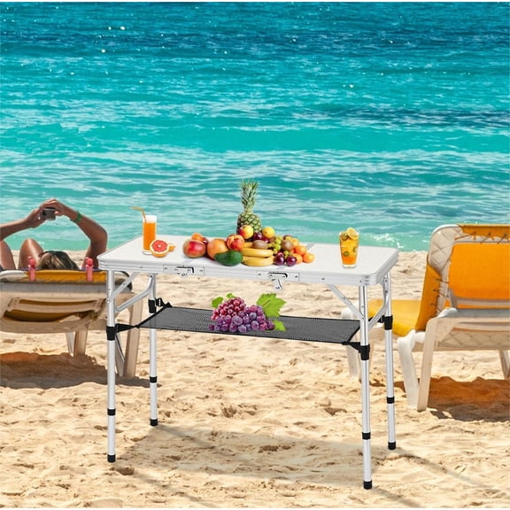 3ft Adjustable Height Aluminum Folding Picnic Table Lightweight Portable Outdoor Table with Storage Net and S Hooks for Camping Backyard RV Trips