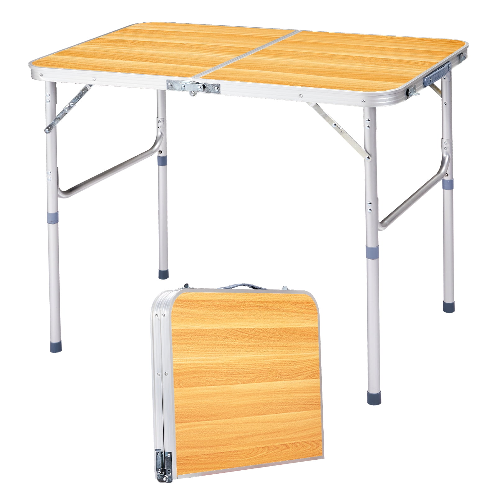 3ft Aluminum Alloy Folding Table, Lockable Legs, Portable & Space-Saving for Parties, Camping & More​, Wood Grain
