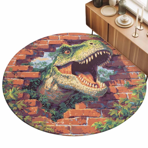 3ft Area Rug,Abstract Dinosaur Brick Wall Green Leaves Washable Large ...