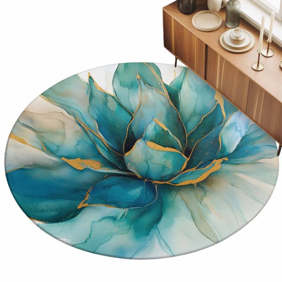 3ft Area Rug,Abstract Marble Stone Flower Washable Large Rugs Soft Non-Slip Floor Rug Teal Botanical Plant Texture Non-Shedding Indoor Carpets for Living Room Bedroom Home Office Nursery