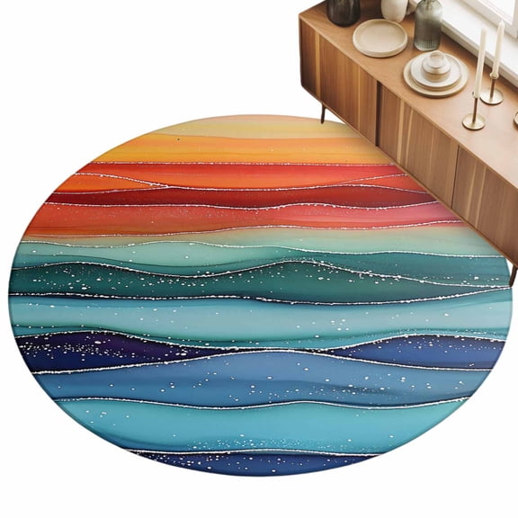 3ft Area Rug,Abstract Rainbow Wave Marble Texture Washable Large Rugs Soft Non-Slip Floor Rug Colorful Ocean Waves Non-Shedding Indoor Carpets for Living Room Bedroom Home Office Nursery