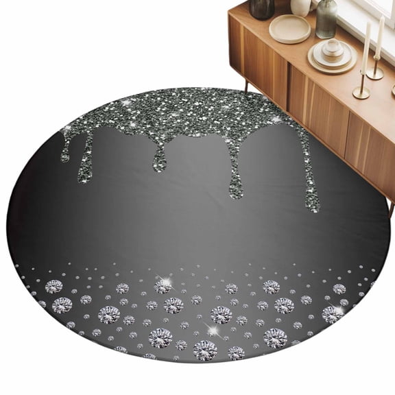 3ft Area Rug,Abstract Shining Diamond Washable Large Rugs Soft Non-Slip Floor Rug Stones on Gradient Black Background Non-Shedding Indoor Carpets for Living Room Bedroom Home Office Nursery