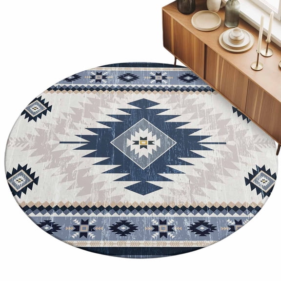 3ft Area Rug,Aztec Blue Geometric Abstract Washable Large Rugs Soft Non-Slip Floor Rug Retro Ethnic Southwest Style Non-Shedding Indoor Carpets for Living Room Bedroom Home Office Nursery