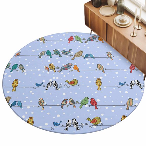 3ft Area Rug,Birds Sparrows on Cables Washable Large Rugs Soft Non-Slip Floor Rug White Snow Points Non-Shedding Indoor Carpets for Living Room Bedroom Home Office Nursery