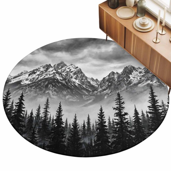 3ft Area Rug,Black Snow Mountain Mountains Washable Large Rugs Soft Non-Slip Floor Rug Needle Forests Non-Shedding Indoor Carpets for Living Room Bedroom Home Office Nursery