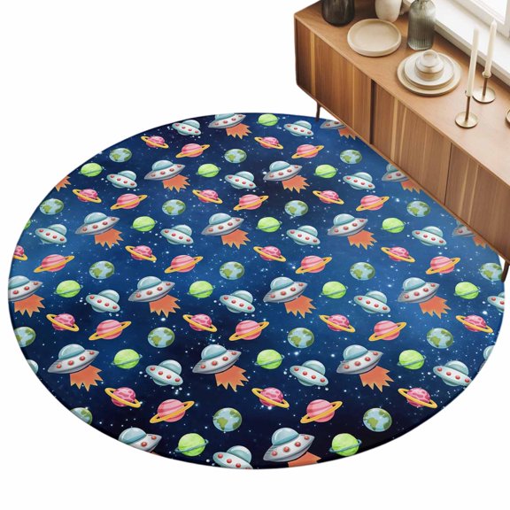 3ft Area Rug,Cartoon Spaceship Dream Planet Washable Large Rugs Soft Non-Slip Floor Rug Outer Space Stars Moon Non-Shedding Indoor Carpets for Living Room Bedroom Home Office Nursery