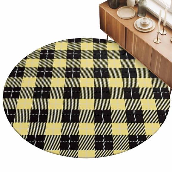 3ft Area Rug,Classic Yellow Black Buffalo Check Washable Large Rugs Soft Non-Slip Floor Rug Simplistic Art Plaid Non-Shedding Indoor Carpets for Living Room Bedroom Home Office Nursery