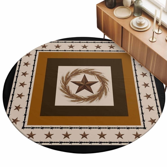 3ft Area Rug,Farm Retro Western Star Wheat Washable Large Rugs Soft Non-Slip Floor Rug Vintage Rustic Art Square Non-Shedding Indoor Carpets for Living Room Bedroom Home Office Nursery