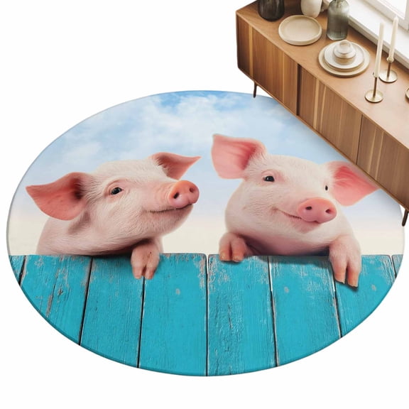 3ft Area Rug,Farmhouse Pig Wood Board Washable Large Rugs Soft Non-Slip Floor Rug Farm Animal Blue Sky White Cloud Non-Shedding Indoor Carpets for Living Room Bedroom Home Office Nursery