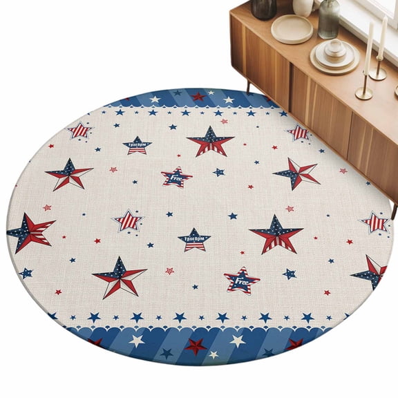 3ft Area Rug,Independence Day American Flag Stars Blue Stripes Patriots Large Rugs Soft Non-Slip Floor Rug Red Pentagram Non-Shedding Indoor Carpets for Living Room Bedroom Home Office Nursery