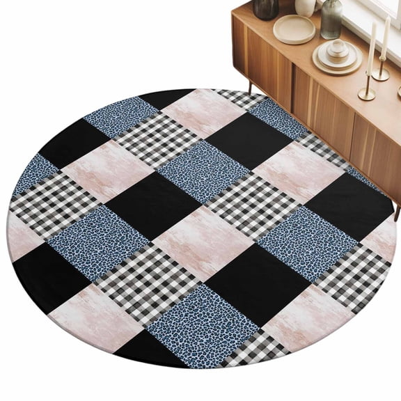 3ft Area Rug,Leopard Patchwork Quilt Buffalo Plaid Washable Large Rugs Soft Non-Slip Floor Rug Geometric Squares Non-Shedding Indoor Carpets for Living Room Bedroom Home Office Nursery