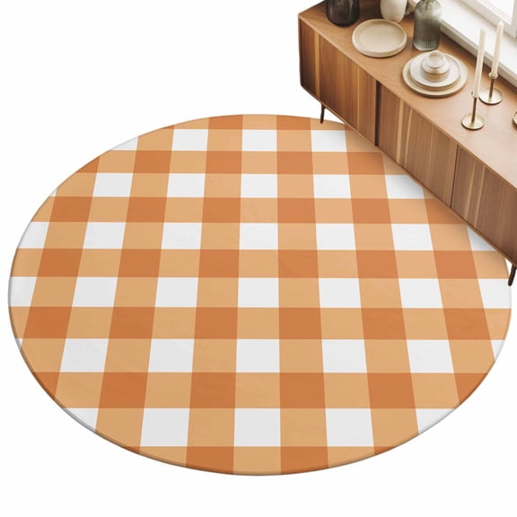 3ft Area Rug,Minimalist Orange Checkered Grid Washable Large Rugs Soft Non-Slip Floor Rug Spring Buffalo Plaid Non-Shedding Indoor Carpets for Living Room Bedroom Home Office Nursery