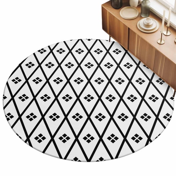 3ft Area Rug,Modern Geometric Diamond Lattice Washable Large Rugs Soft Non-Slip Floor Rug Black White Line Non-Shedding Indoor Carpets for Living Room Bedroom Home Office Nursery