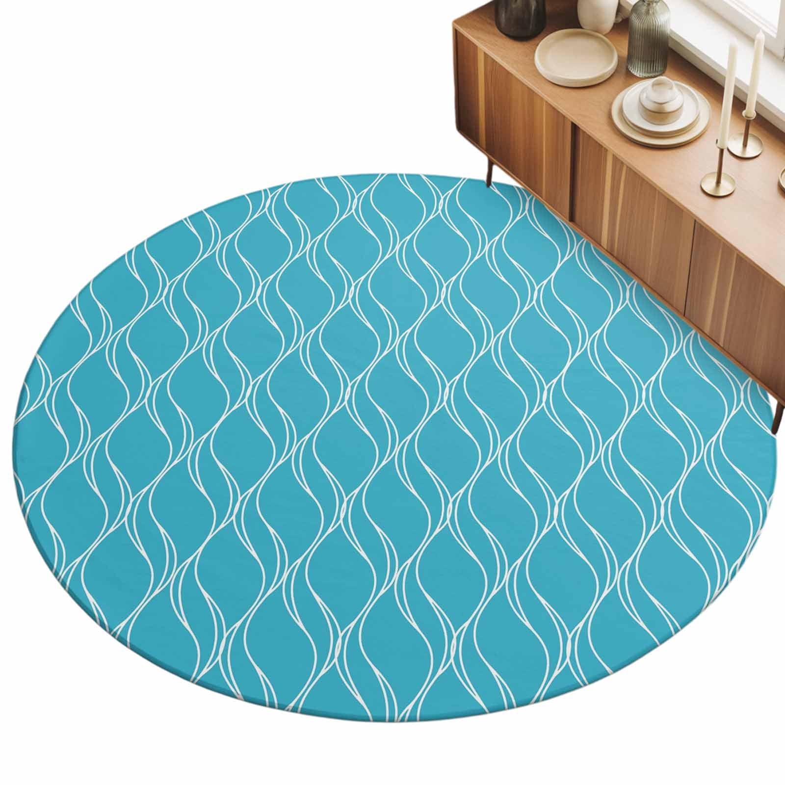 3ft Area Rug,Modern Geometric Wave Stripes Blue Washable Large Rugs ...