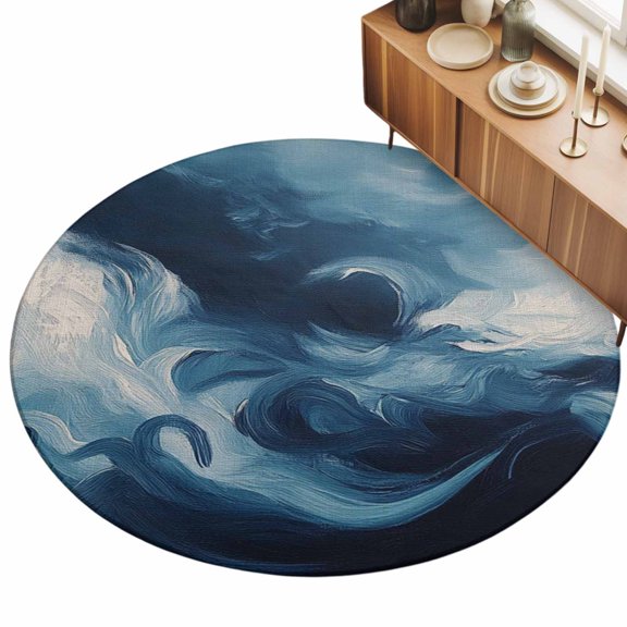 3ft Area Rug,Navy Blue Ocean Waves Abstract Style Washable Large Rugs Soft Non-Slip Floor Rug Natural Landscape Non-Shedding Indoor Carpets for Living Room Bedroom Home Office Nursery