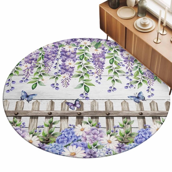 3ft Area Rug,Rustic White Purple Blue Flower Washable Large Rugs Soft ...