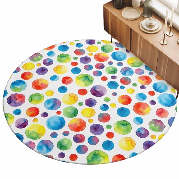 3ft Area Rug,Seamless Colorful Polka Dots Washable Large Rugs Soft Non-Slip Floor Rug Watercolor Circle on White Non-Shedding Indoor Carpets for Living Room Bedroom Home Office Nursery