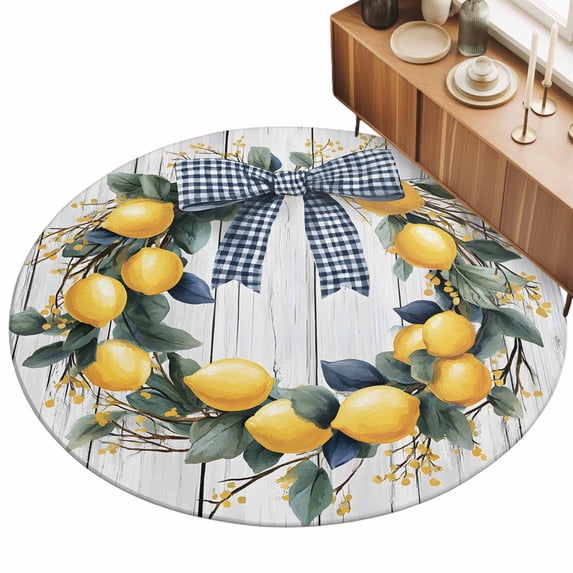 3ft Area Rug,Summer Lemon Garland Checkered Bow Washable Large Rugs Soft Non-Slip Floor Rug Farmhouse Wood Grain Non-Shedding Indoor Carpets for Living Room Bedroom Home Office Nursery