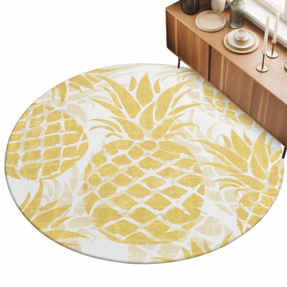 3ft Area Rug,Summer Yellow Pineapple Leaves Washable Large Rugs Soft Non-Slip Floor Rug Abstract Tropical Fruit Non-Shedding Indoor Carpets for Living Room Bedroom Home Office Nursery