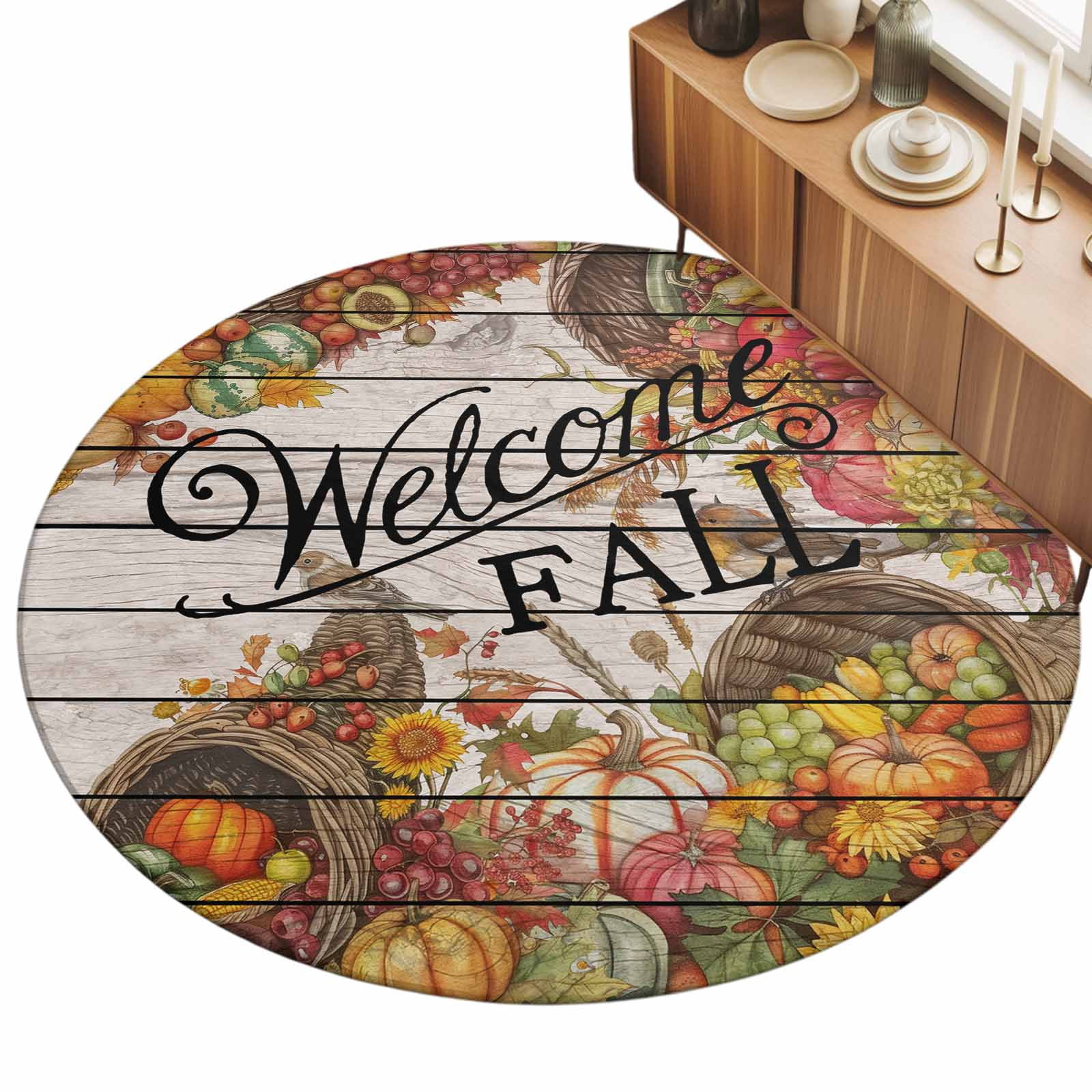3ft Area Rug,Thanksgiving Fall Harvest Pumpkin Grapes Large Rugs Soft ...
