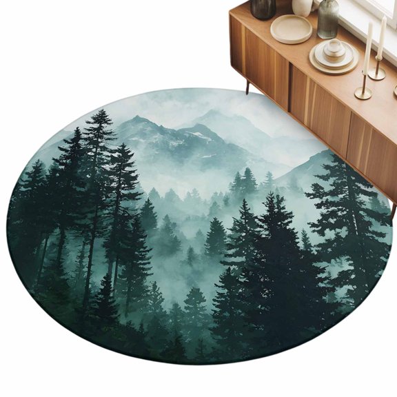 3ft Area Rug,Watercolor Blue Forest Abstract Washable Large Rugs Soft Non-Slip Floor Rug Vintage Linen Texture Non-Shedding Indoor Carpets for Living Room Bedroom Home Office Nursery