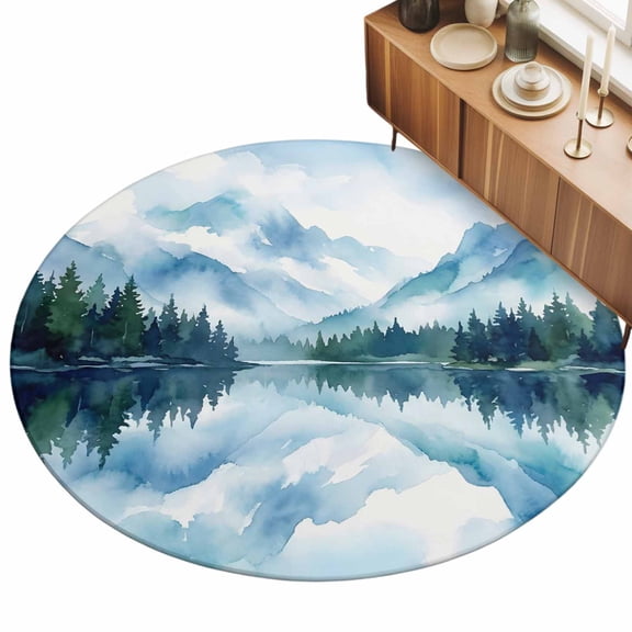 3ft Area Rug,Watercolor Mountain Lake Cloud Washable Large Rugs Soft Non-Slip Floor Rug Natural Scenery Forest Non-Shedding Indoor Carpets for Living Room Bedroom Home Office Nursery