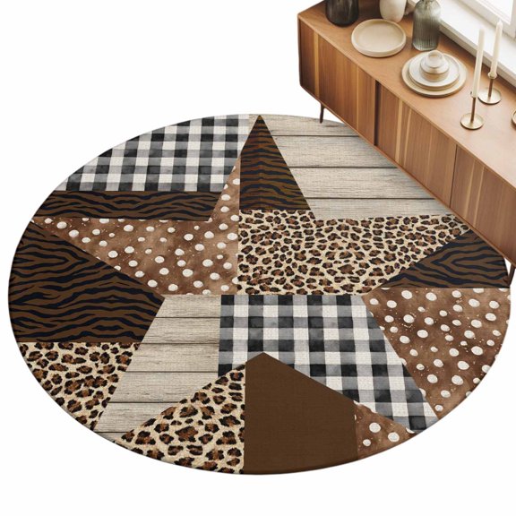 3ft Area Rug,Western Star Collage Washable Large Rugs Soft Non-Slip Floor Rug Leopard Black Plaid Tiger Stripe Non-Shedding Indoor Carpets for Living Room Bedroom Home Office Nursery