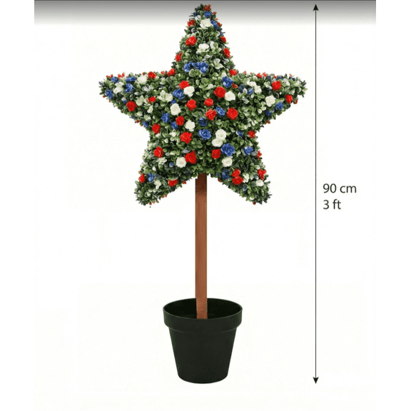 3ft Artificial Five-Pointed Star Shaped Topiary Trees, Artificial Green Boxwood Decorations, Independence Day, Patriotic Potted Plant Decoration, Table or Porch, Festive 4th of July Decor A