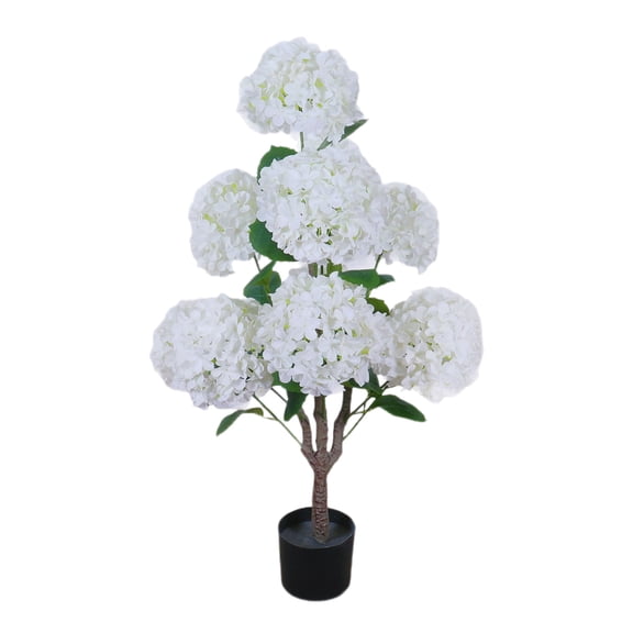 3ft Artificial Hydrangea Tree with Planter, Faux Tree with Flowers and Leaves for Indoor, Outdoor, Office