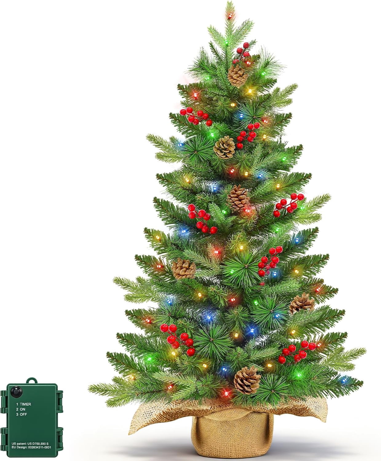 3ft Artificial Small Christmas Tree with Colorful Lights Timer ...